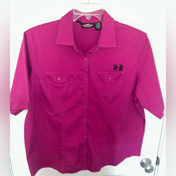 Women’s Harley Davidson Short Sleeve Fuscia Button Up Shirt Size 2W - Picture 2 of 10